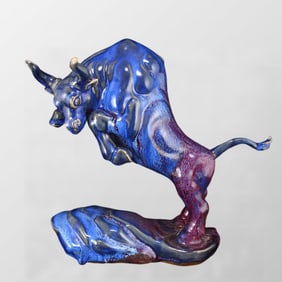 Beautiful Variable Glaze Porcelain Fortne Ox Statue