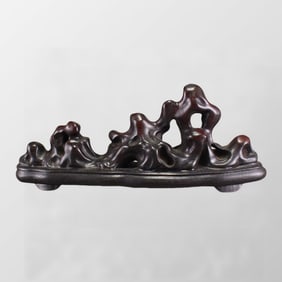 Openwork Zitan Wood Carved Mountain Shape Brush Pen Shelf
