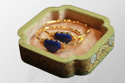 Beautiful Gilt Gold 925 Silver Inlay Lapis Lazuli Bracelet