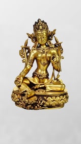 Tibetan Buddhism Gilt Gold Bronze Tara Statue
