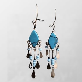 A Pair Silver Inlay Turquoise Earrings