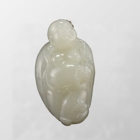 Chinese Hetian Jade Carved Laughing Buddha Pendant