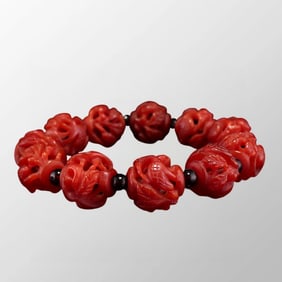 Openwork Old Red Agate Carved Crane Beads Bracelet