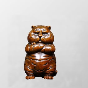 Chinese Boxwood Wood Carved Tiger Statue