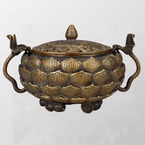 Vintage Chinese Brass Lotus Flower Shape Double Ears Incense Burner