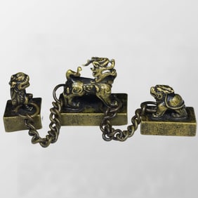 Vintage Chinese Brass Fortune Beast Chain Seal