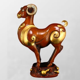 Vintage Chinese Gilt Gold-plated Silver Copper Inlay Turquoise Sheep Statue