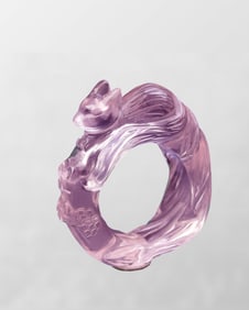 Beautiful Pink Crystal Carved Nine-tailed Fox Ring