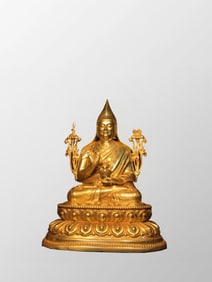 Tibetan Buddhism Gilt Gold Bronze Tsongkhapa Statue
