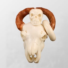 Old Ox Horn Carved Skull Pendant