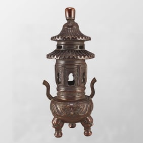 Old Chinese Copper Low Relief Fortune Dragon Double Ears 3 Legs Incense Burner