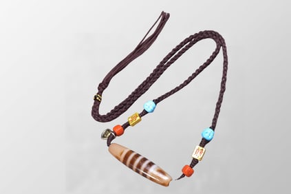 Old Tibetan Sky Eyes DZI Agate Lucky Pendant