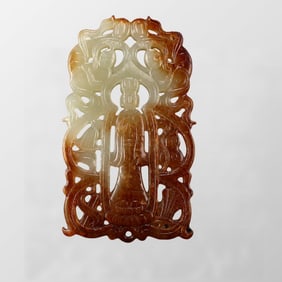 Openwork Chinese Hetian Jade Carved Figure Pendant