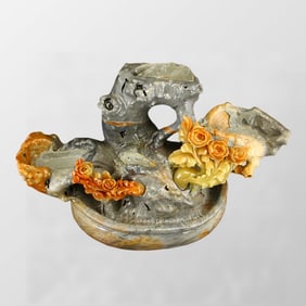 Beautiful Shoushan Stone Carved Flowerpot Shpae Base