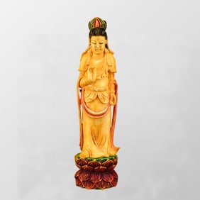 Old Bone Carved Kwan-yin Statue