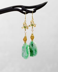 A Pair Beautiful 925 Silver Inlay Green Jadeite Flower Earring