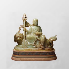 Superb Vintage Chinese Hetian Jade Carved Ksitigarbha Statue