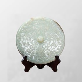 Exquisite Chinese Hetian Jade Low Relief Divine Beast Mirror