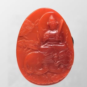 Beautiful Chinese Nanhong Agate Carved Samantabhadra Pendant