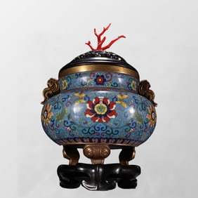 Vintage Chinese Gilt Gold Copper Cloisonne Incense Burner