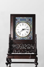 Vintage Wood Inlay Copper Enamel Mechanical Clock