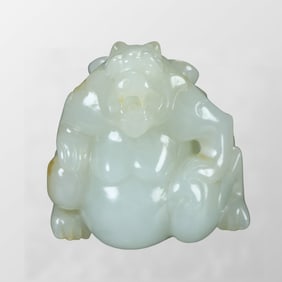Superb Chinese Natural Hetian Jade Carved Bear Statue