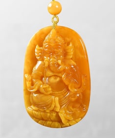 Exquisite Beeswax Carved Ganesha Buddha Pendant w Beads Necklace