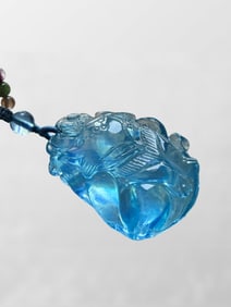Beautiful Natural Aquamarine Carved Nine-tailed Fox Pendant