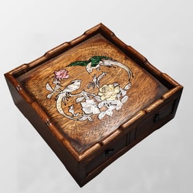 Chinese Huali Wood Inlay Shell Flowers Bird Design Jewellery Box