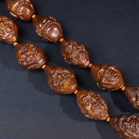 Vintage Olive Nut Carved Eighteen Arhat Beads Bracelet