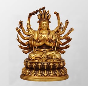Vintage Gilt Gold Bronze Thousand-hand Bodhisattva Statue