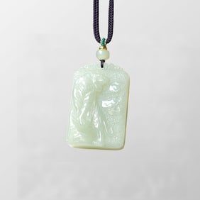 Chinese Natural Hetian Jade Low Relief Tiger Pendant