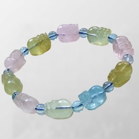 Beautiful Morganite Carved Fortune Pixiu Beads Bracelet