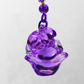Beautiful Amethyst Carved Fortune Mouse Pendant