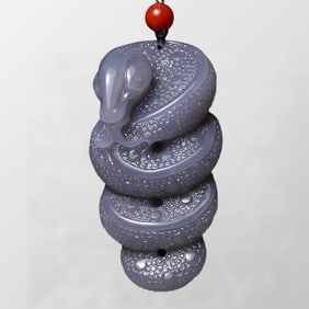 Chinese Natural Hetian Jade Carved Snake Pendant w Certificate
