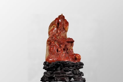 Superb Old Chinese Shoushan Stone Carved Arhat Statue