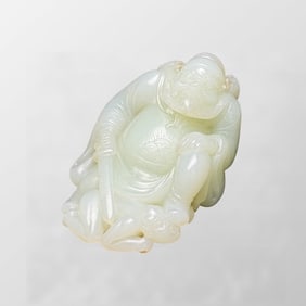 Superb Chinese White Hetian Jade Carved Heavenly Ghostcatcher Statue