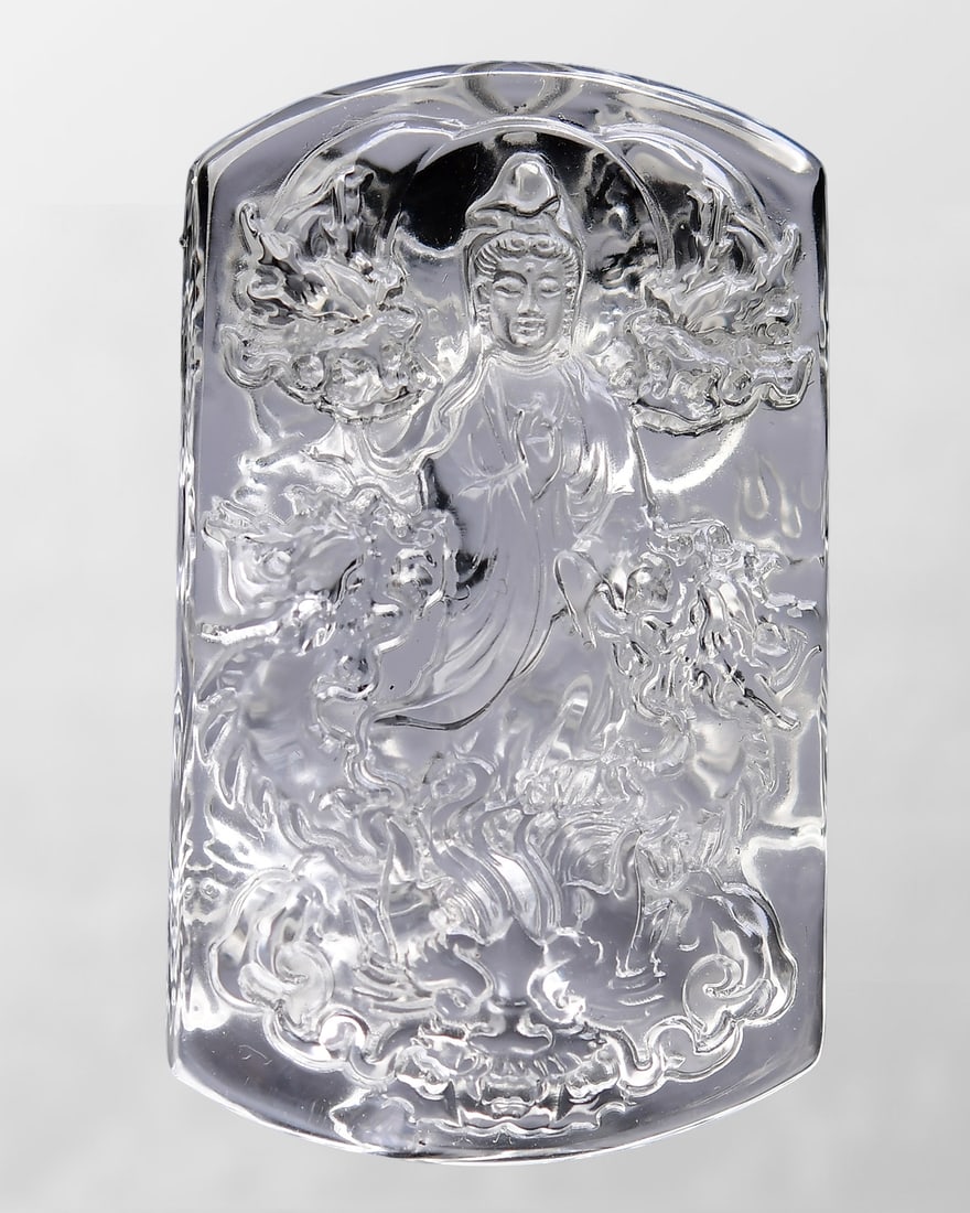 Beautiful White Crystal Carved Kwan-yin & Dragon Pendant (1 of 7)