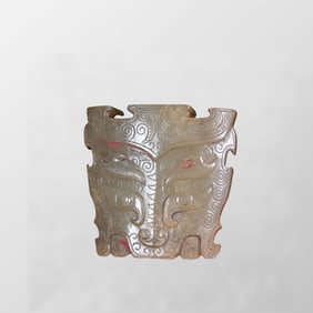 Vintage Chinese Hetian Jade Low Relief Beast Face Pendant