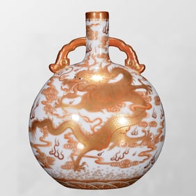 Chinese Gilt Gold Iron Red Glaze Clouds Dragon Design Porcelain Vase