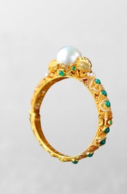 Beautiful Silver Plated Gilt Gold Inlay Pearl Bracelet