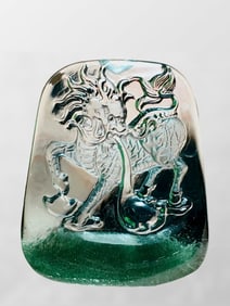 Beautiful Green Crystal Carved Fortune Kylin Pendant