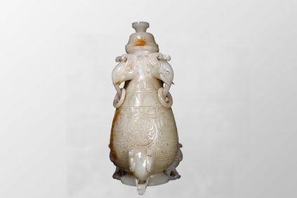 Superb Chinese Hetian Jade Carved Elephant Vase