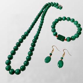 A Set Beautiful Malachite Necklace & Bracelet & Earring