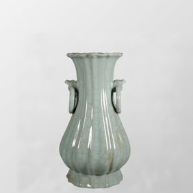 Vintage Chinese Guan Kiln Double Ear Porcelain Vase