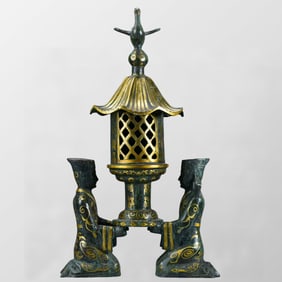 Old Chinese Gilt Gold Bronze Figure Palace Lantern