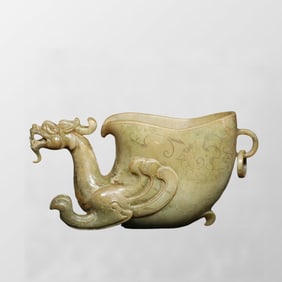 Superb Old Chinese Hetian Jade Carved Dragon Wine Cup