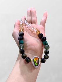 Beautiful Pure Silver Inlay Crystal & Malachite Beads Necklace