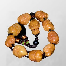 Superb Chinese Tianhuang Stone Carved Fortune Dragon Beads Bracelet
