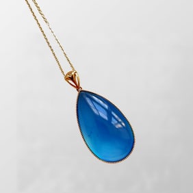 Exquisite 18K Gold Inlay Aquamarine Water Droplet Shape Pendant